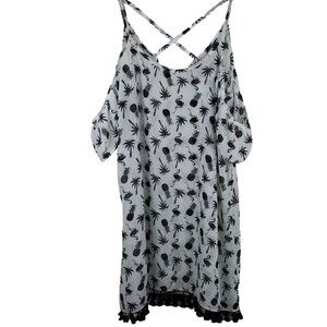 EUC Miken Swim Womens Cold Shoulder Swim‎ Dress Cover Up With Tassel Trim Size M